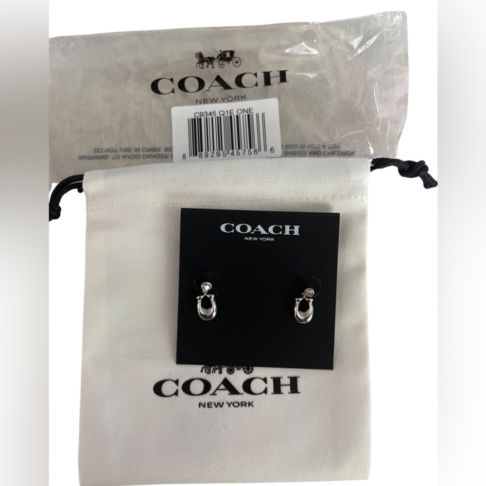 COACH Crystal and Logo C Stud
Drop Earrings NWT & Coach Jewelry Bag